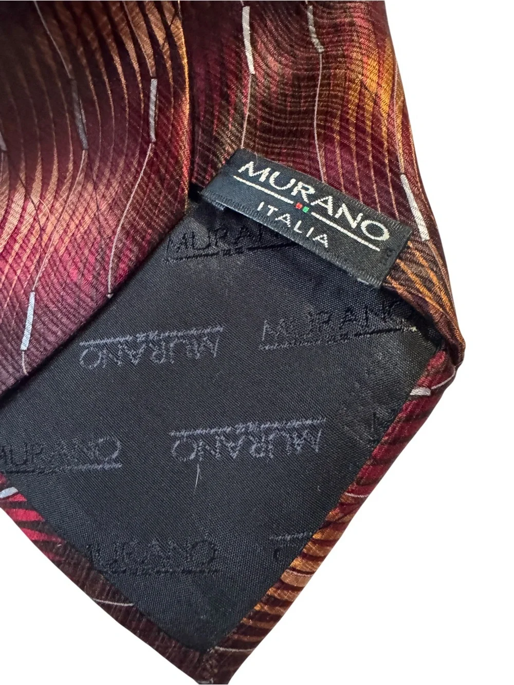 Murano Italia Men Tie Red Gold Pattern 100% Silk Made USA 63 x 3.5